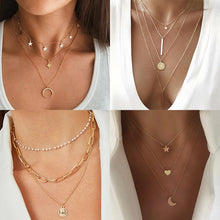 Load image into Gallery viewer, IF ME Vintage Multi Layered Necklace For Women Bohemian Coin Star Moon Geometric Chain Round Pendant Necklace Collar Jewelry New