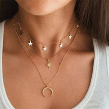 Load image into Gallery viewer, IF ME Vintage Multi Layered Necklace For Women Bohemian Coin Star Moon Geometric Chain Round Pendant Necklace Collar Jewelry New