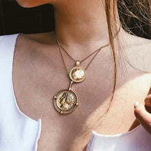 Load image into Gallery viewer, IF ME Vintage Multi Layered Necklace For Women Bohemian Coin Star Moon Geometric Chain Round Pendant Necklace Collar Jewelry New