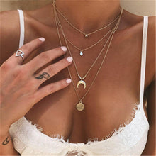 Load image into Gallery viewer, IF ME Vintage Multi Layered Necklace For Women Bohemian Coin Star Moon Geometric Chain Round Pendant Necklace Collar Jewelry New