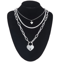 Load image into Gallery viewer, Key to My heart lock necklace 90s grunge aesthetic padlock chain Necklaces neck collar goth egirl jewelry valentines couple gift