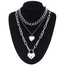 Load image into Gallery viewer, Key to My heart lock necklace 90s grunge aesthetic padlock chain Necklaces neck collar goth egirl jewelry valentines couple gift