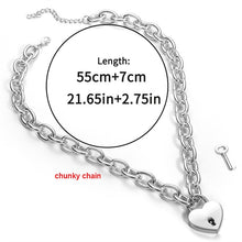 Load image into Gallery viewer, Key to My heart lock necklace 90s grunge aesthetic padlock chain Necklaces neck collar goth egirl jewelry valentines couple gift
