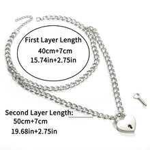 Load image into Gallery viewer, Key to My heart lock necklace 90s grunge aesthetic padlock chain Necklaces neck collar goth egirl jewelry valentines couple gift
