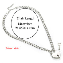 Load image into Gallery viewer, Key to My heart lock necklace 90s grunge aesthetic padlock chain Necklaces neck collar goth egirl jewelry valentines couple gift
