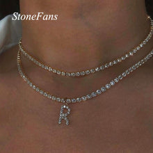 Load image into Gallery viewer, Stonefans Bling Letter Necklace Tennis Chain Custom Women Charming Statement Crystal Name Initial Choker Collar Necklace Jewelry
