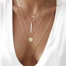 Load image into Gallery viewer, Tocona Bohemia Round Pentagram Layered Necklace Gold Chain Alloy Chokers Necklace for Women Statement Necklace Collar Femme 3869
