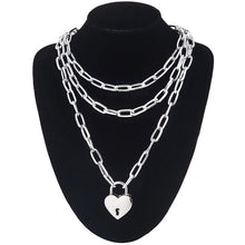 Load image into Gallery viewer, Key to My heart lock necklace 90s grunge aesthetic padlock chain Necklaces neck collar goth egirl jewelry valentines couple gift
